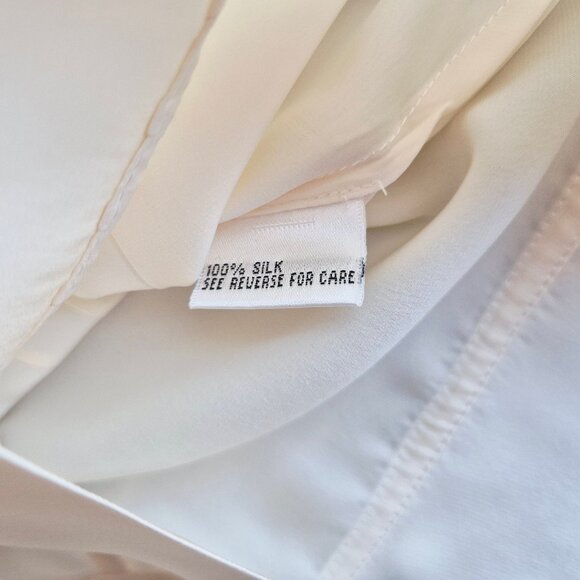 Vintage Talbots Pure Silk Satin Ruffle Button-Front Blouse Cap-Sleeve Ivory - Picture 6 of 10